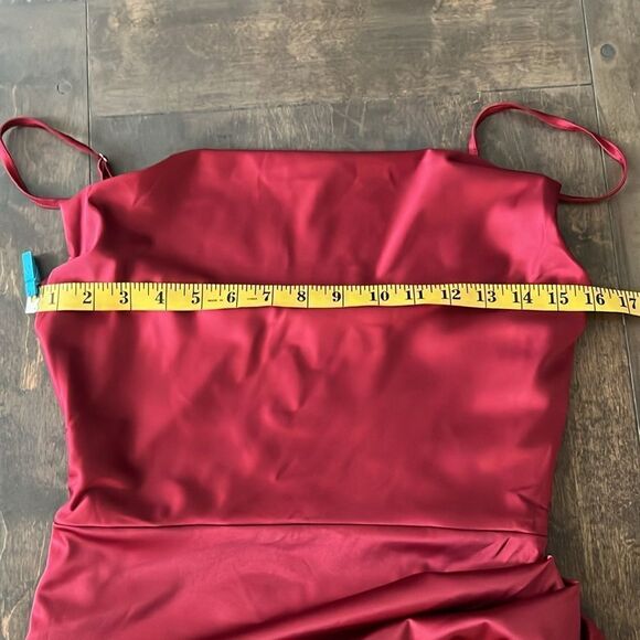 NWT HTZMO Satin Slip Dress Cowl Neck Ruched Bodycon MIDI Dress - Picture 13 of 14